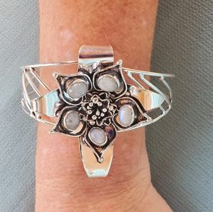 New Unique Rainbow Moonstone 925 Silver Cuff Bracelet.